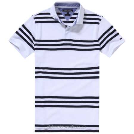 Mens Polo Shirts Tommy Hilfiger Brody Stripe Polo Shirt, Classic White/Navy Blazer Stripe 461392 100% cotton